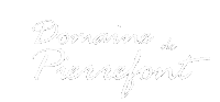 Logo blanc en écriture cursive sur fond noir : "Domaine de Pierrefont".